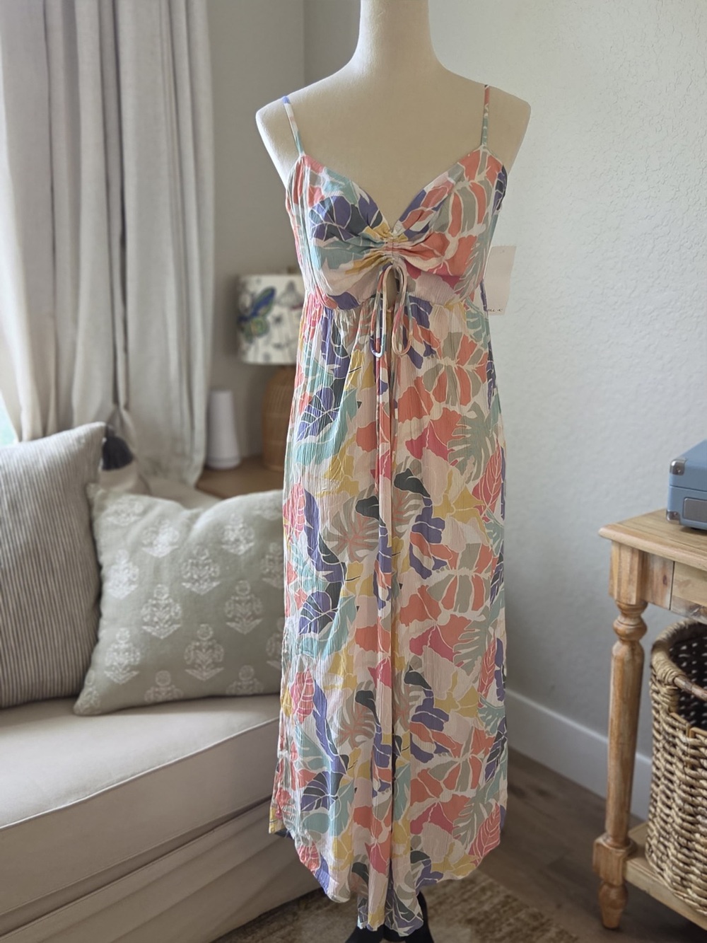 O'Neill Pastel Multi Floral Tie-Front Maxi Slip Dress